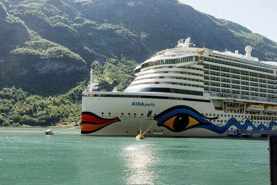 AIDA perla cruise ship is in the Geirangerfjord. Norway. June 26, 2023