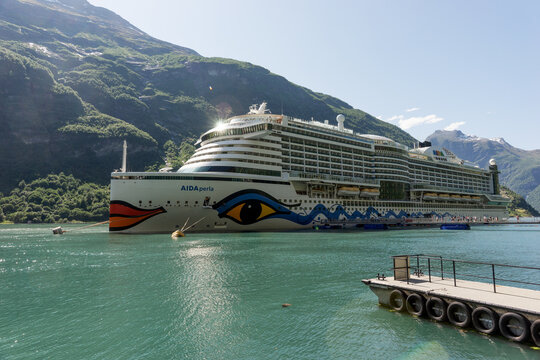 AIDA perla cruise ship is in the Geirangerfjord. Norway. June 26, 2023