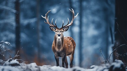 a red deer in the snow, winter holidays,