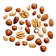 Nuts arranged on a transparent background