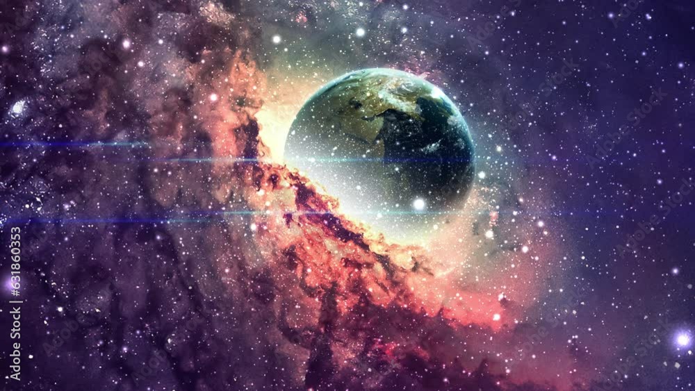 Wall mural 3d rendered animation of starry space and a planet in the background