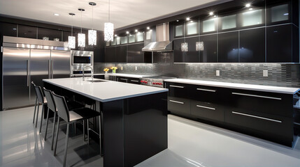 Sophisticated Black Modern Kitchen Design - AI Generated

