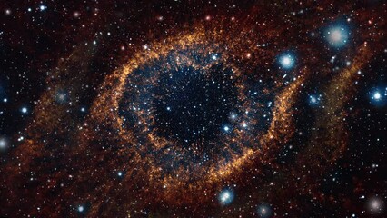 3D rendered animation of starry space and a nebula in the background