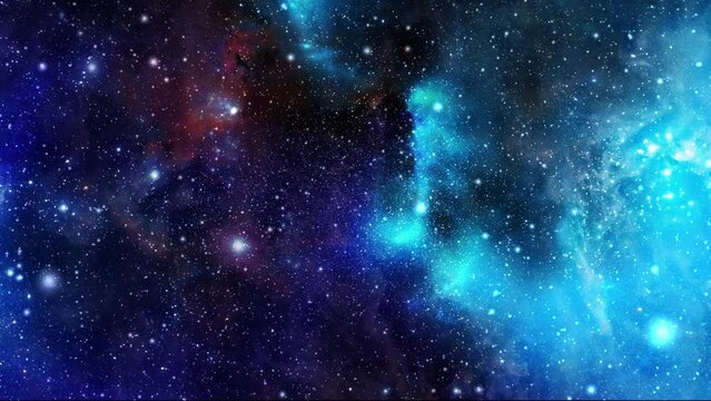 3D rendered animation of starry space and a nebula in the background