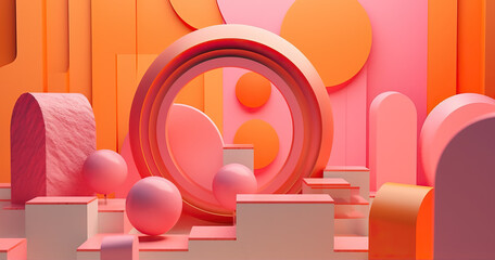 three-dimensional pink and orange objects, ai generated