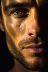 Fototapeta premium Extreme close-up of handsome latino man, ai generated