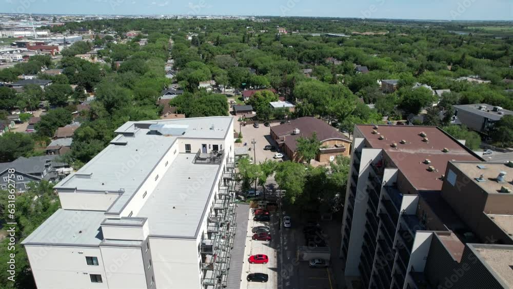 Canvas Prints Aerial footage of residential buildings and houses with vegetation trees in Saskatoon, Canada