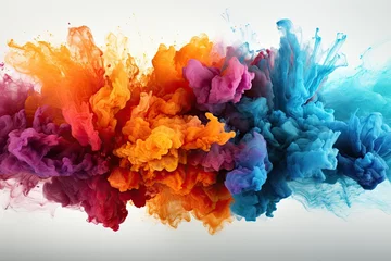 Zelfklevend Fotobehang Colored powder explosion. Paint holi, Colorful rainbow holi paint splash on isolated white background © Irina Mikhailichenko