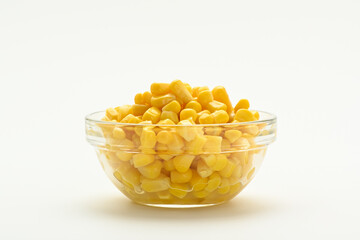 Sweet corn in a glass bowl