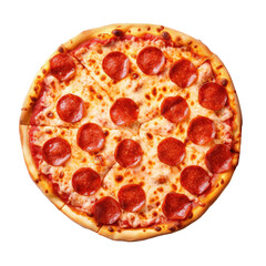 Pepperoni pizza showcased on transparent backround.