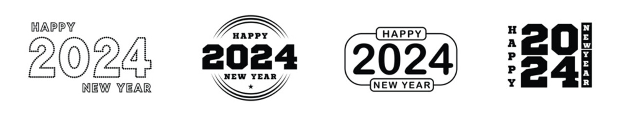 Big Set of 2024 Happy New Year logo text design. 2024 number design template. Collection of 2024 Happy New Year symbols.