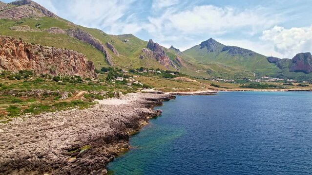 Aerial view of Macari beach. Sicily Italy