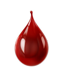 Red blood drop bright and shiny isolated on transparent background, PNG file. Vibrant blood drop, element isolated.