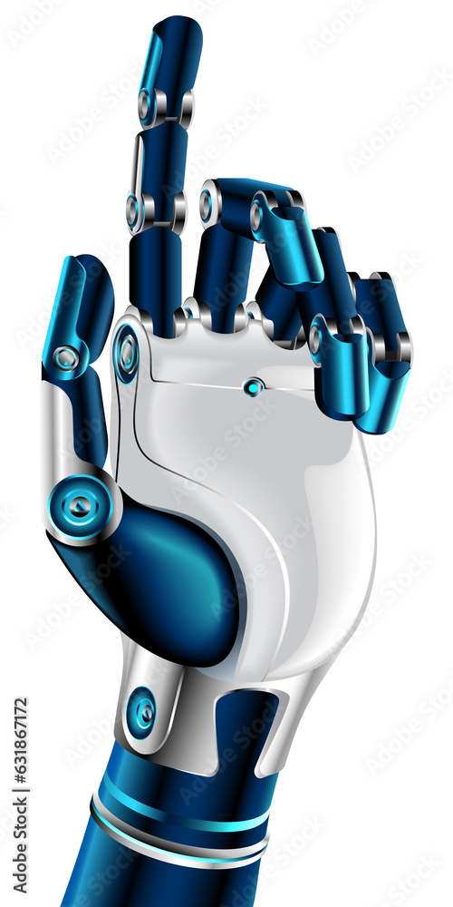 Fototapete Robot arm or hand pointing index finger on transparency background. Robotic mechanical limb of AI. Cyborg hand touch.