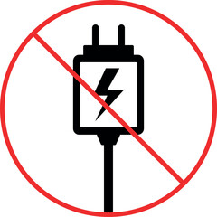 No mobile charger icon sign. Forbidden signs and symbols.