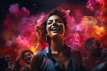 Naklejka na ściany i meble Vibrant nightclub atmosphere with stylish individuals dancing and enjoying the night, capturing the energy and glamour mentioned in the song. Generative AI