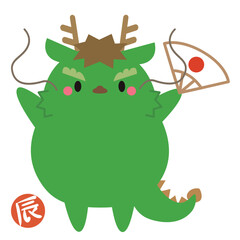 2024年 辰年 年賀状 干支 アイコン イラスト ミニキャラ09/扇子