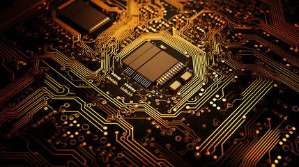 Close-up of electronic circuit board with processor