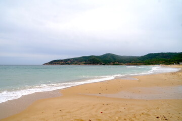 Playa de Getares beach near Algeciras on the Bay of Gibraltar on a rainy day, Andalusia, Spain