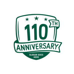 110 years anniversary celebration shield design template. 110th anniversary logo. Vector and illustration.
