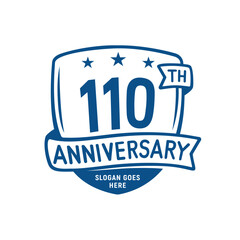 Obraz premium 110 years anniversary celebration shield design template. 110th anniversary logo. Vector and illustration. 