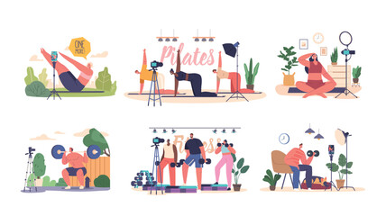 Vlogger Characters Showcase Dynamic Pilates And Power Exercises, Inspiring Viewers To Stay Fit With Engaging Workouts