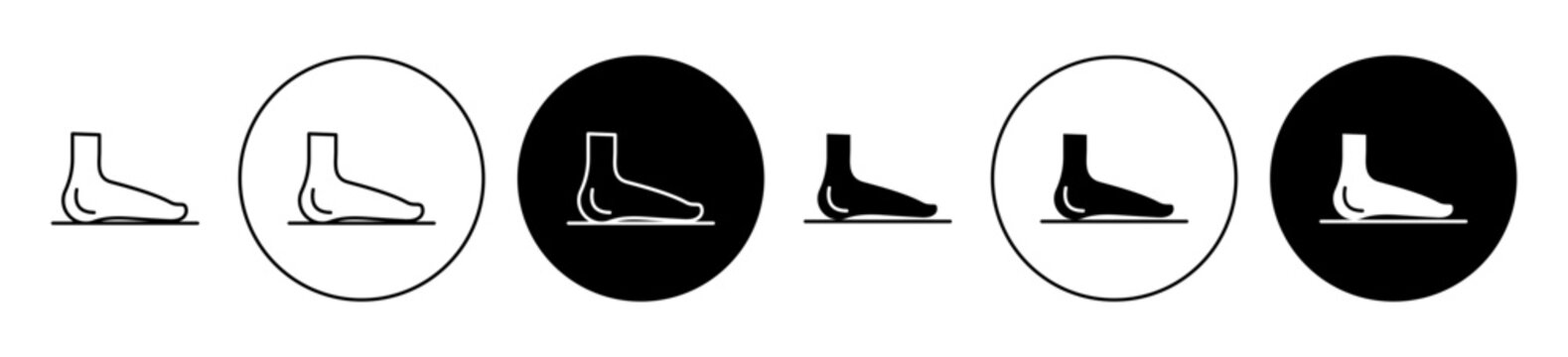 Foot icon set. bare feet sign. ankle joint pain vector symbol in black filled and outlined style.