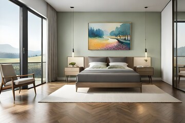 Naklejka na ściany i meble modern interior of a bedroom Generated Ai