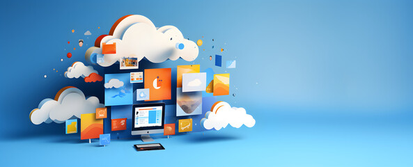 Cloud data storage, database, cloud computing concept.