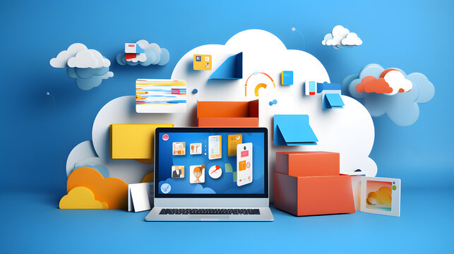 Cloud data storage, database, cloud computing concept.