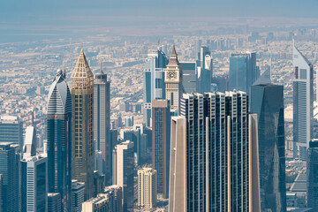 Downtown Dubai photographed from above from the Burj Khalifa.