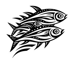 Fototapeta premium Fish whale Shark Sturgeon Carp Koi Sturgeon China Japan Decorative tattoo print stamp Exlibris flock pink salmon