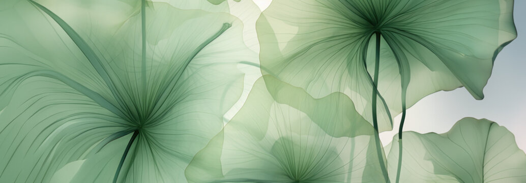 Fabric green lotus leaf green wallpaper Light Transparency gentle soft light minimalist, light color, Flowing transparent, background.