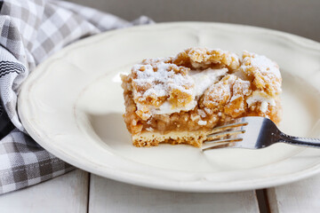 Portion of apple pie on the plate.