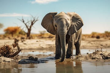 Baby elephant playing in muddy water