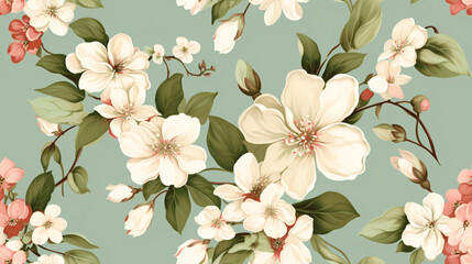 Seamless classic wallpaper retro vintage flower pattern on green background. Textile design.