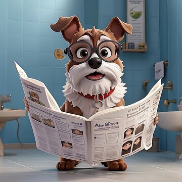 Shnauzer dog with glasses in a bathroom