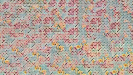 Fototapeta na wymiar a wallpaper pattern of lines and flowers colorful