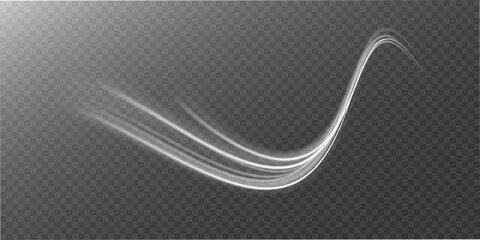 Light trail wave, fire path trace line, car lights, optic fiber and incandescence curve twirl png. road car headlights. Luminous white lines of speed. Light glowing effect. Abstract motion lines.