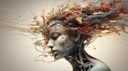 Abstract illustration, chaotic mind, portrait