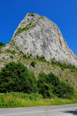 Fototapeta na wymiar Summer landscape of Valisoarei Gorges, a geo-morphological and botanical nature reserve located in eastern Trascau Mountains, Alba County, Romania, Europe 
