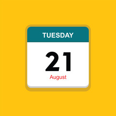 august 21 tuesday icon with yellow background, calender icon