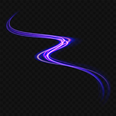 High speed effect motion blur night lights blue and red. Magic shining neon light line trails. Luminous bright background. Purple glowing wave swirl, impulse cable lines. Long time exposure. Vector