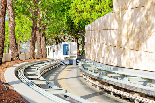 Los Angeles, California &ndash; January 6, 2023: The Getty Center Tram Goes up the Hill