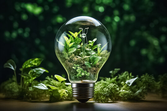 background, lightbulb, earth, eco, environmental, sustainable, global, planet, nature, renewable. inspiring eco concept light bulb in planet with nature and forest background. environmental creativity