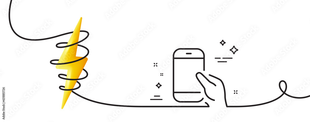 Poster hold smartphone icon. continuous one line with curl. give cellphone or phone sign. communication mob