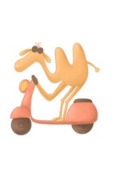 Camel. Illustration of a funny and cute camel on a scooter