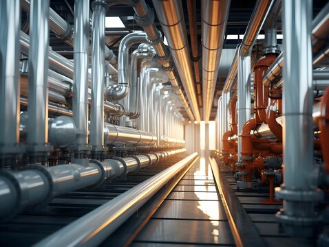 Industrielle Giganten: Schattenwerfendes Rohr- und Tanklabyrinth