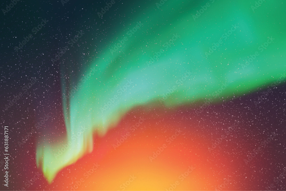 Sticker orange green aurora borealis. colorful polar lights, night starry sky