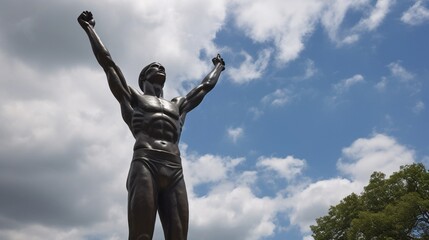 The Towering Bronze Statue of a Greece Victorious Athlete, generative AI